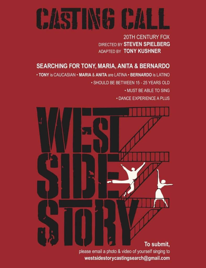 Casting call for lead roles in 'West Side Story' directed by Steven Spielberg 3